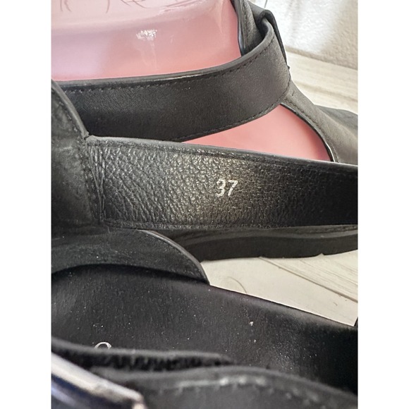 Sovella Black Leather Sandals Women Size 37/7 Arch Support Lucky Feet Platform - Picture 5 of 8